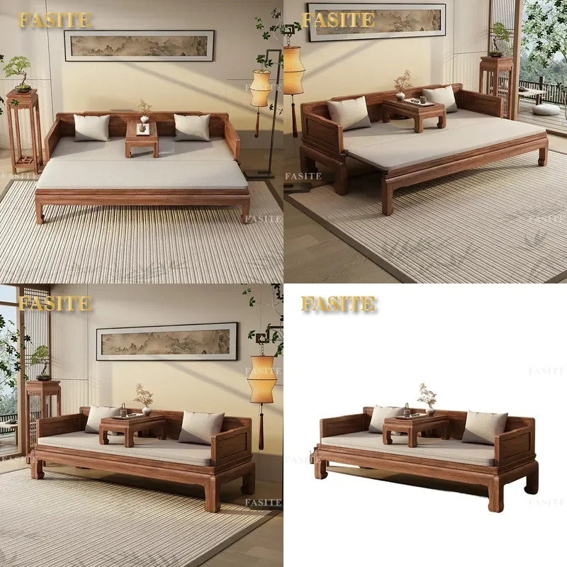 For Golden Silk Walnut Arhat Bed All Solid Wood Retractable Sofa Bed with Kang Table Winter Summer Dual Purpose New Chinese