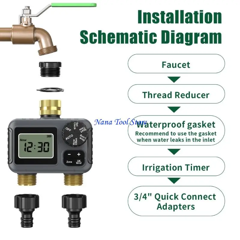 31GJ Outdoor Irrigation Valves Double Zone Control BSP 3/4” Brass Fitting IP55 Rate Weatherproof LCD Monitor