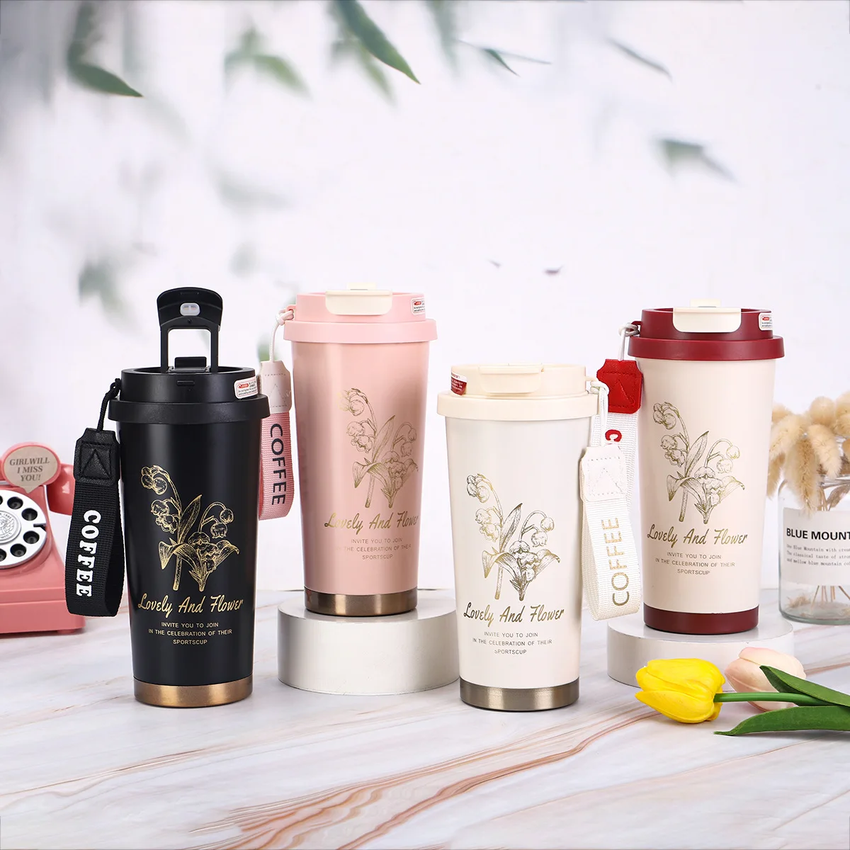 

Lily 316 Stainless Steel Lined High Class Coffee Mug Gift Insulated Cup for Women Attractive Dual Drinking Vessel Custom