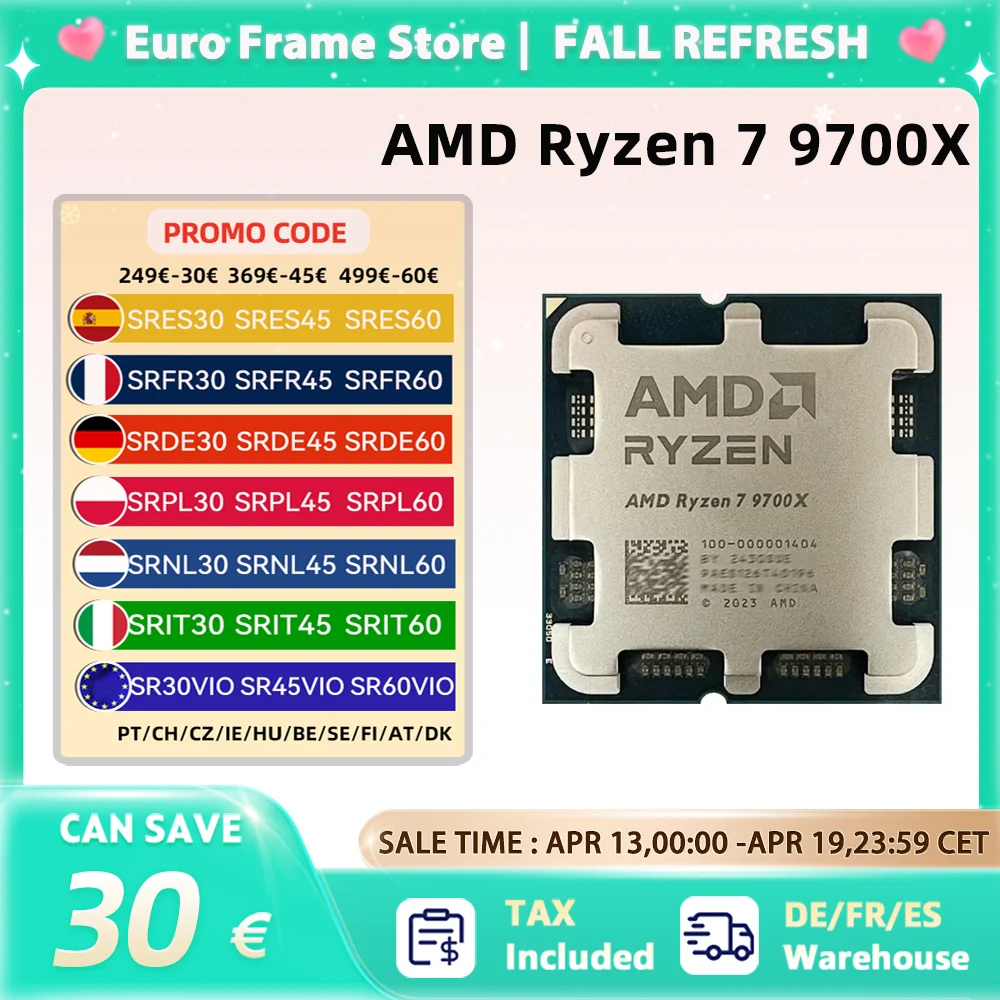 Processeur AMD Ryzen 7 9700X 5,5 GHz 8 cœurs 16 threads 40 Mo de cache de jeu 4 nm TDP 65 W Socket AM5 CPU de jeu Zen 5 9700X