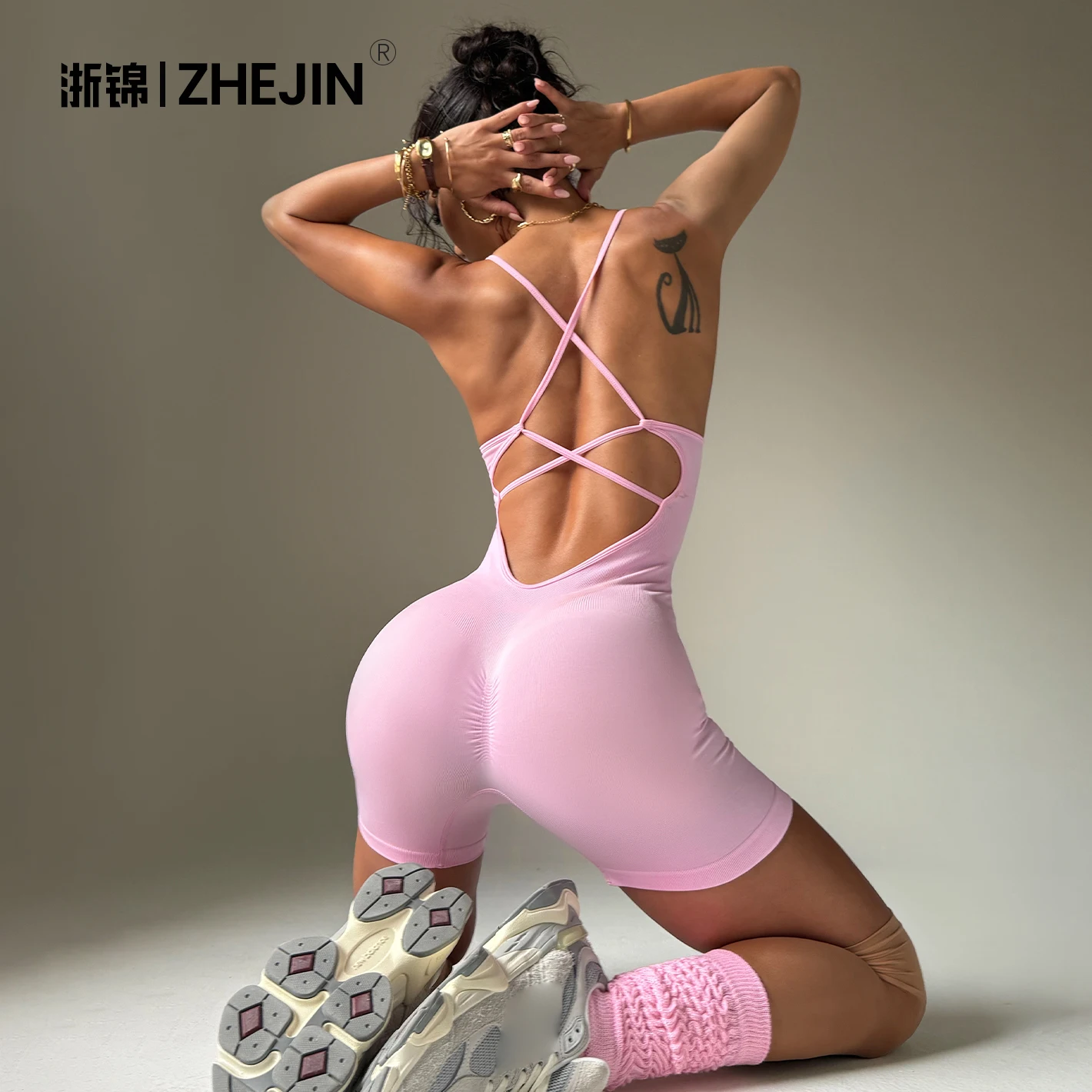 

Бесшовный женский комбинезон для йоги ZHEJIN, сексуальный ромпер с открытой спиной, перекрестные бретели, для тренировок в спортзале, цельный фитнес-комбинезон, одежда для фитнеса с эффектом утягивания ягодиц