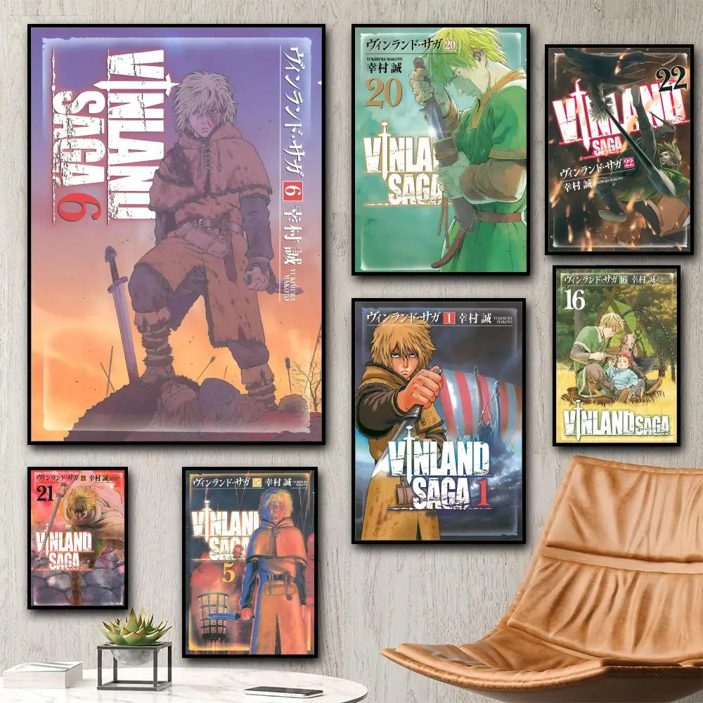 V-Vinland Saga Comics Anime Poster HD Wall Stickers Mural Self-Adhesive Decals Home Decor Bedroom Living Room Decoration Gift