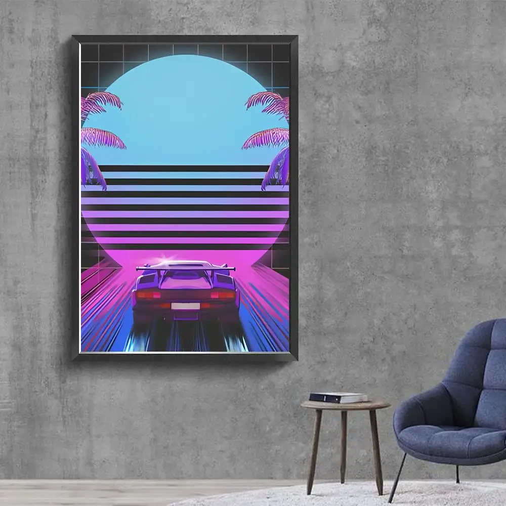 Neon Retrowave Synthwave Whitepaper Poster Fancy Wall Sticker for Living Room Bar Decoration Decor Art Wall Stickers