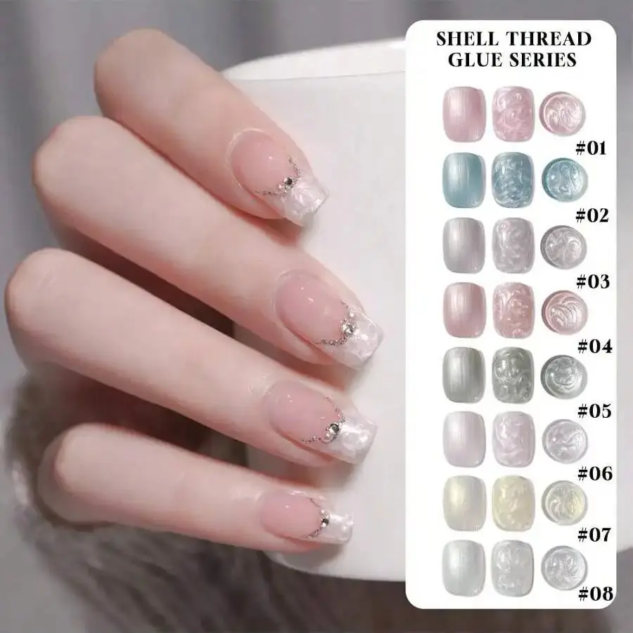 

1-8pcs MissComoy 15ML 6 Heavy Purple Cat Eye Nail Polish Glue –2025 New Spring/Summer Ice-Transparent White Glass Bead Nail Glue