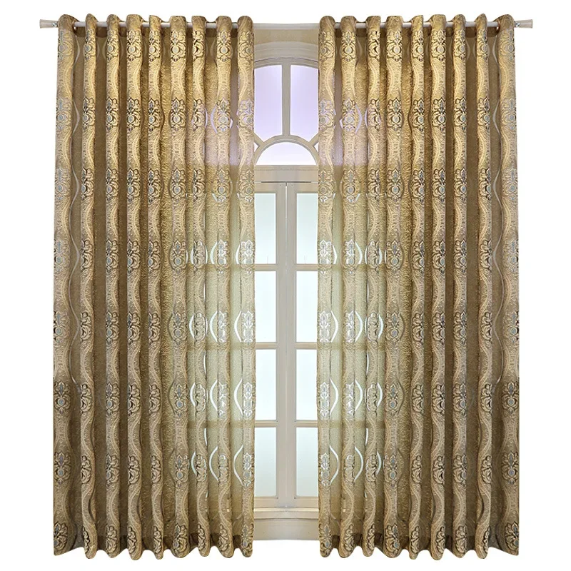 Retro High-end Villa Jacquard European Style Light-transmitting and Impervious To People Curtains for Living Dining Room Bedroom