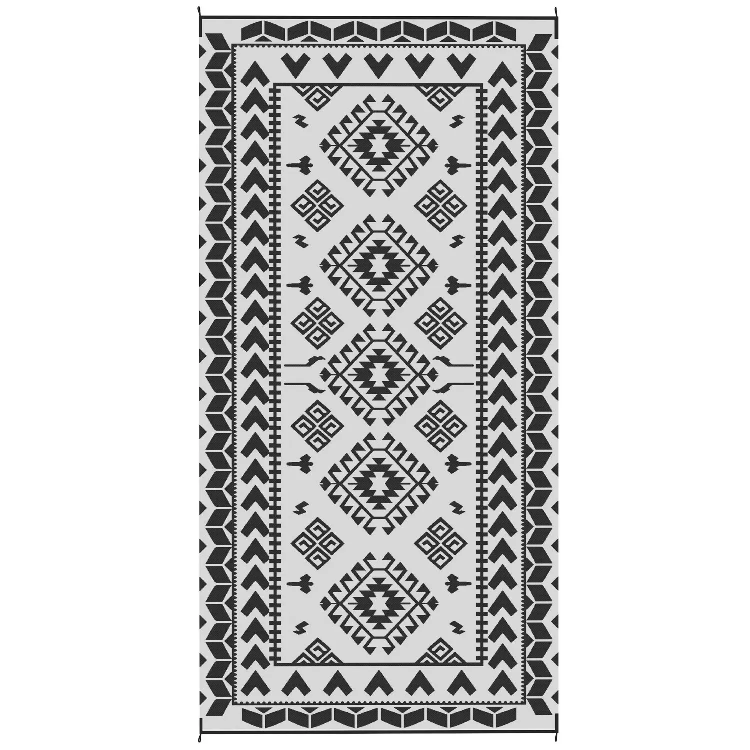 

Двусторонний уличный коврик Outsunny 9x18 с ромбами — водонепроницаемый черно-белый лоскутный коврик с сумкой для переноски