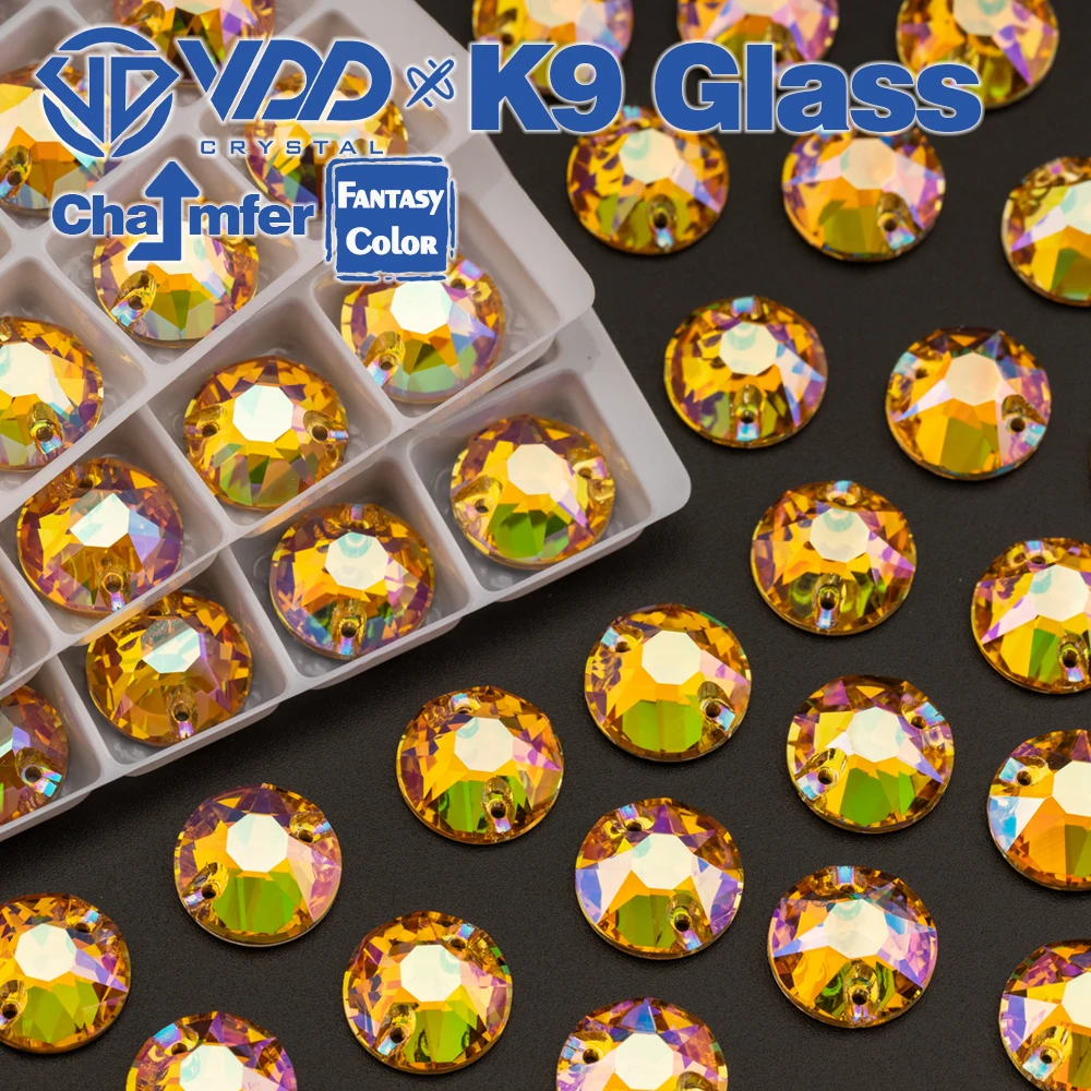 VDD 8B-8S 12mm 40Pcs Burning Sun Color Top Quality K9 Glass Sew On Rhinestone Sewing Crystal Flatback Garment Decoration