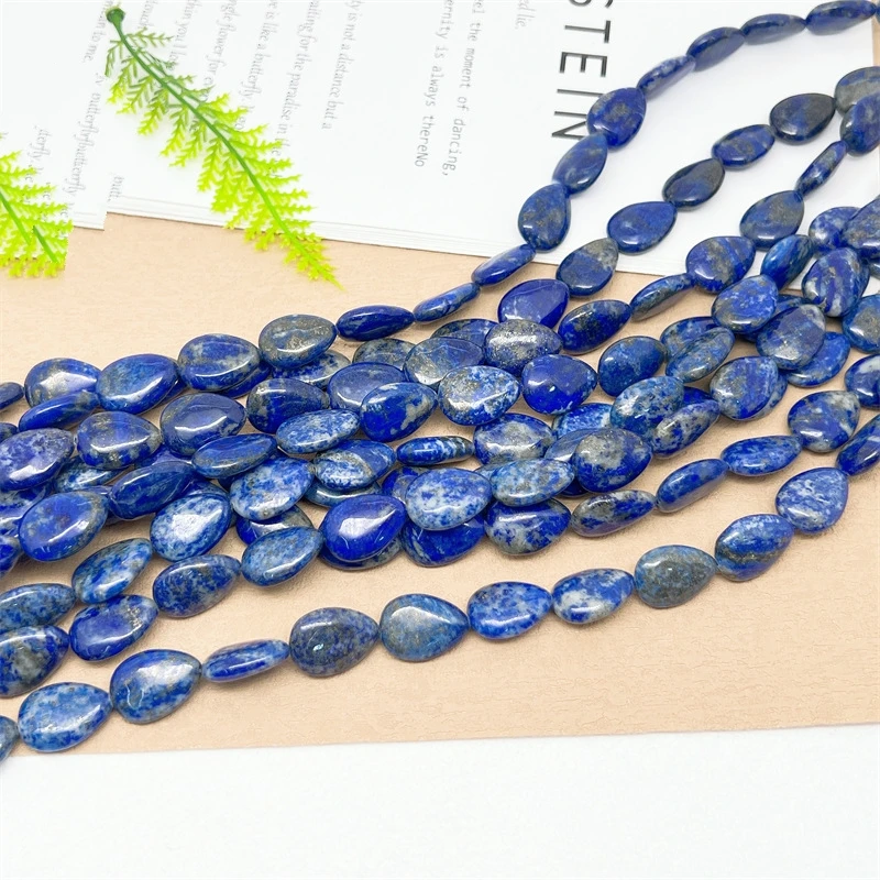 High Quality Natural Stone Lapis Lazuli Stone Beads Flat Tear Waterdrop Spacer Smmoth Bead 15'' Strand For DIY Jewelry Making