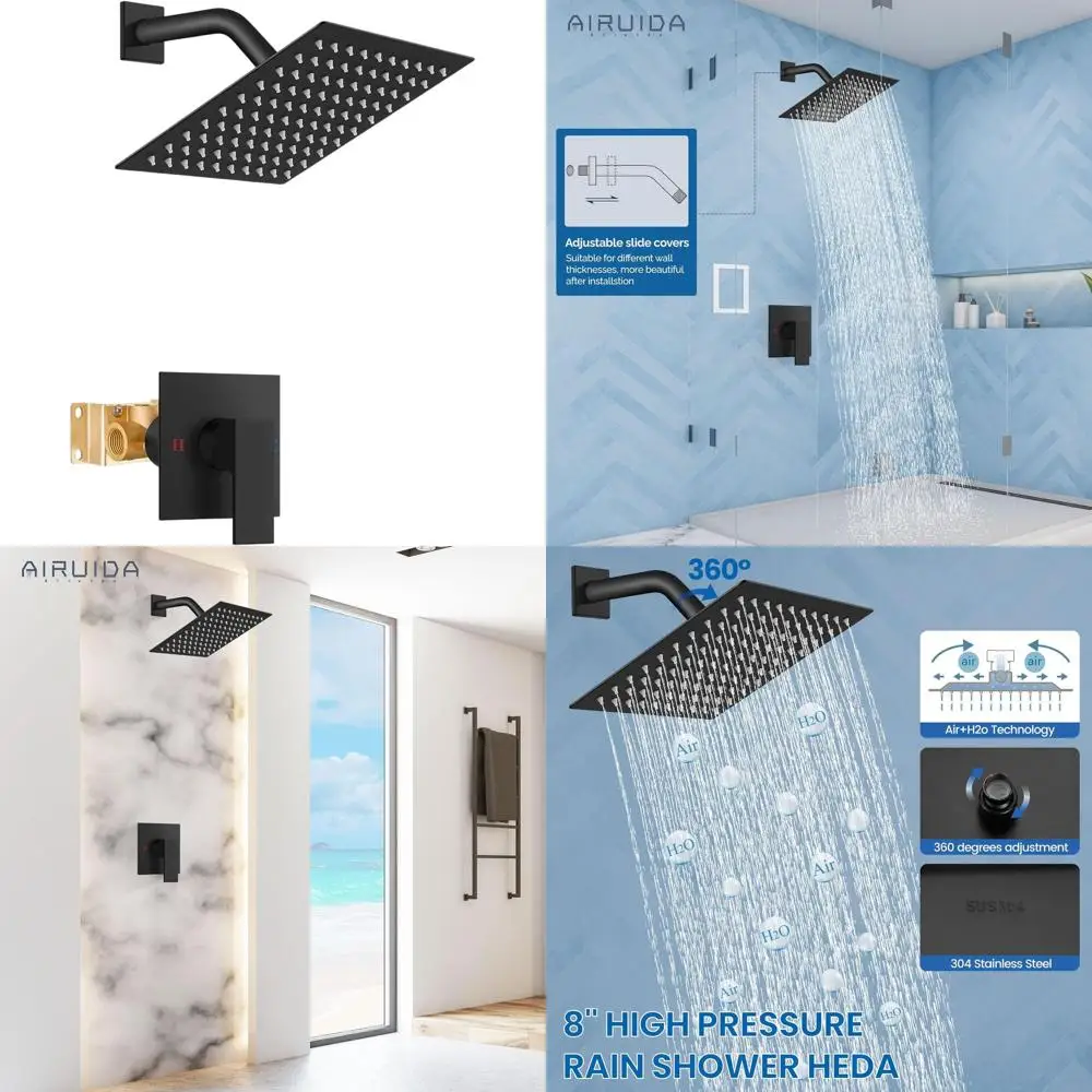 8 نظام دش أسود غير لامع مربع مع مقبض واحد وغطاء صمام خيط أنثى