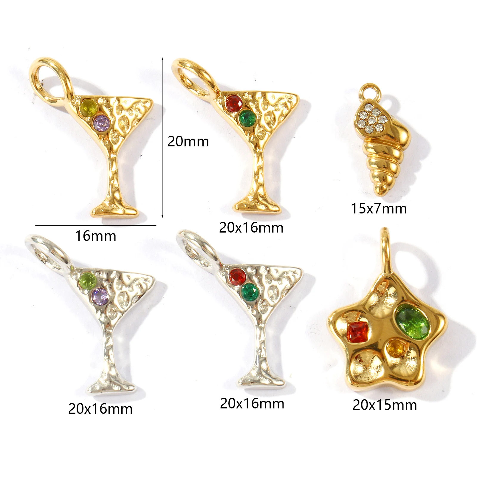 1pc Mini Stainless Steel Charms Wine Glass Conch/ Sea Snail  Multicolour Cubic Zirconia Pendant DIY Necklace Bracelet Jewelry