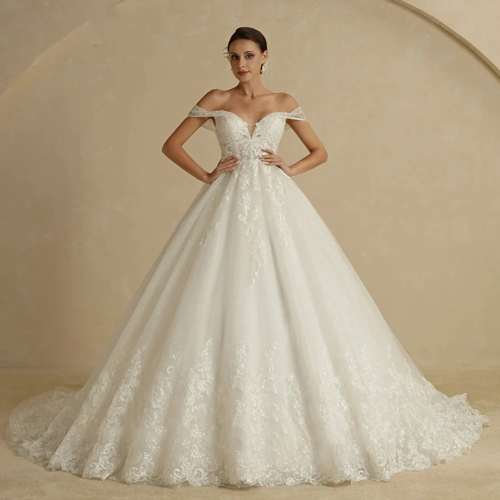 Luxury A Line Bridal Gowns 2024 Boat neck Sleeveless Lace Wedding Dress Backless Customized High Quality Princess Bride Dresses