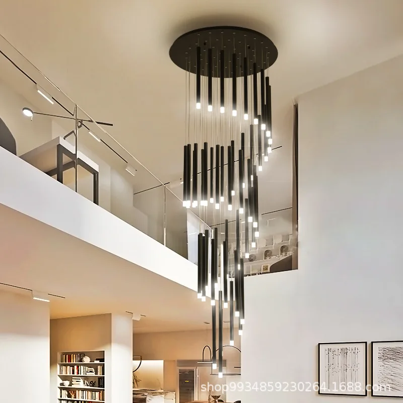 

Modern Led Chandelier Minimalist Duplex Floor Fashion Atmosphere Nordic Living Room Lamp Villa Spiral Staircase Long Hanging