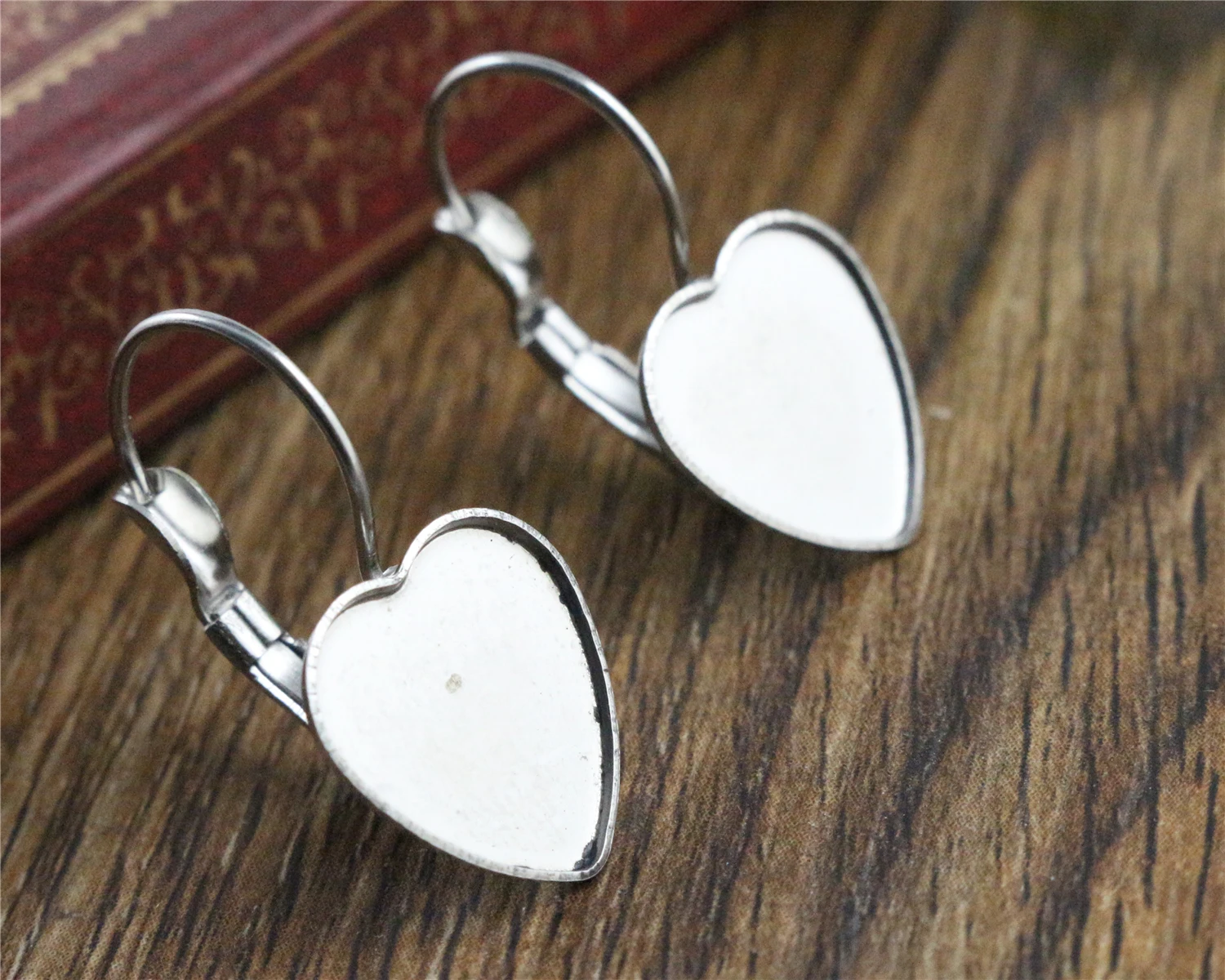 ( No Fade ) 12mm 10pcs Stainless Steel Heart French Lever Back Earrings Blank/Base,Fit 12mm Heart Glass Cabochons,Buttons(T7-30)