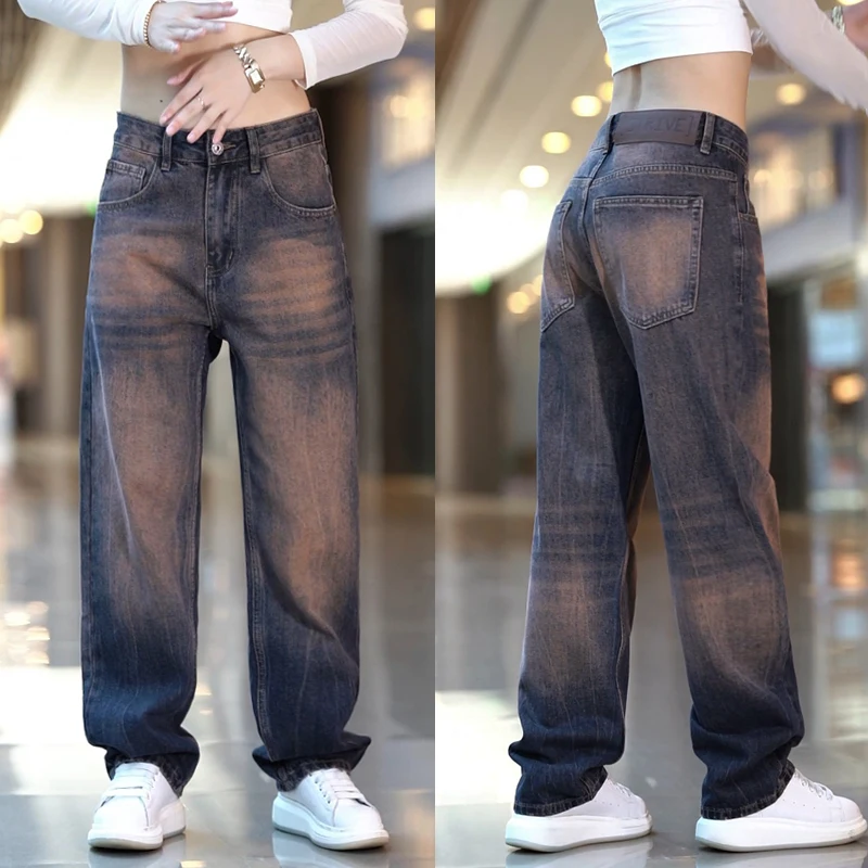 

Retro Loose Straight Leg Nano Washed Red Clay Color Jeans Men's Fashion Urban Casual Cotton Trousers Full Process Wear
