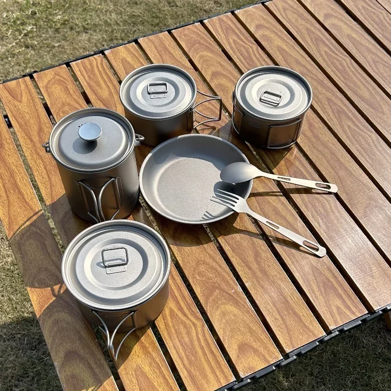 

Outdoor Camping Pure Titanium Single Person Portable Anti Scald and Heat-insulating Single-layer Titanium Bowl Combination Set