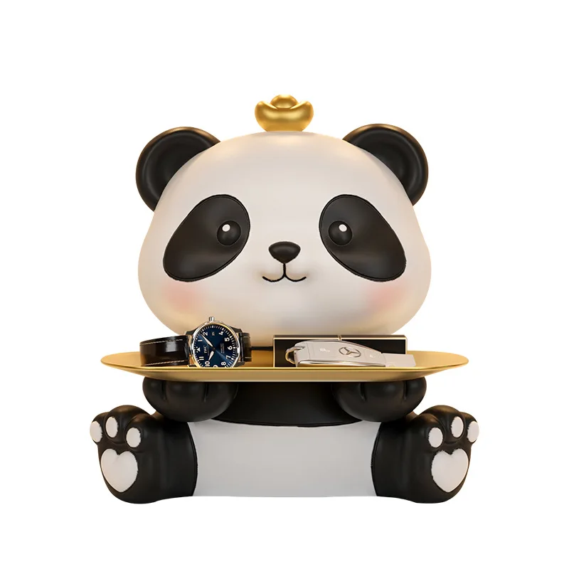 

Home Decor Panda Sculpture Entryway Key Storage Ornament Panda Tray Living Room Decoration Resin Crafts Decorative Figurines