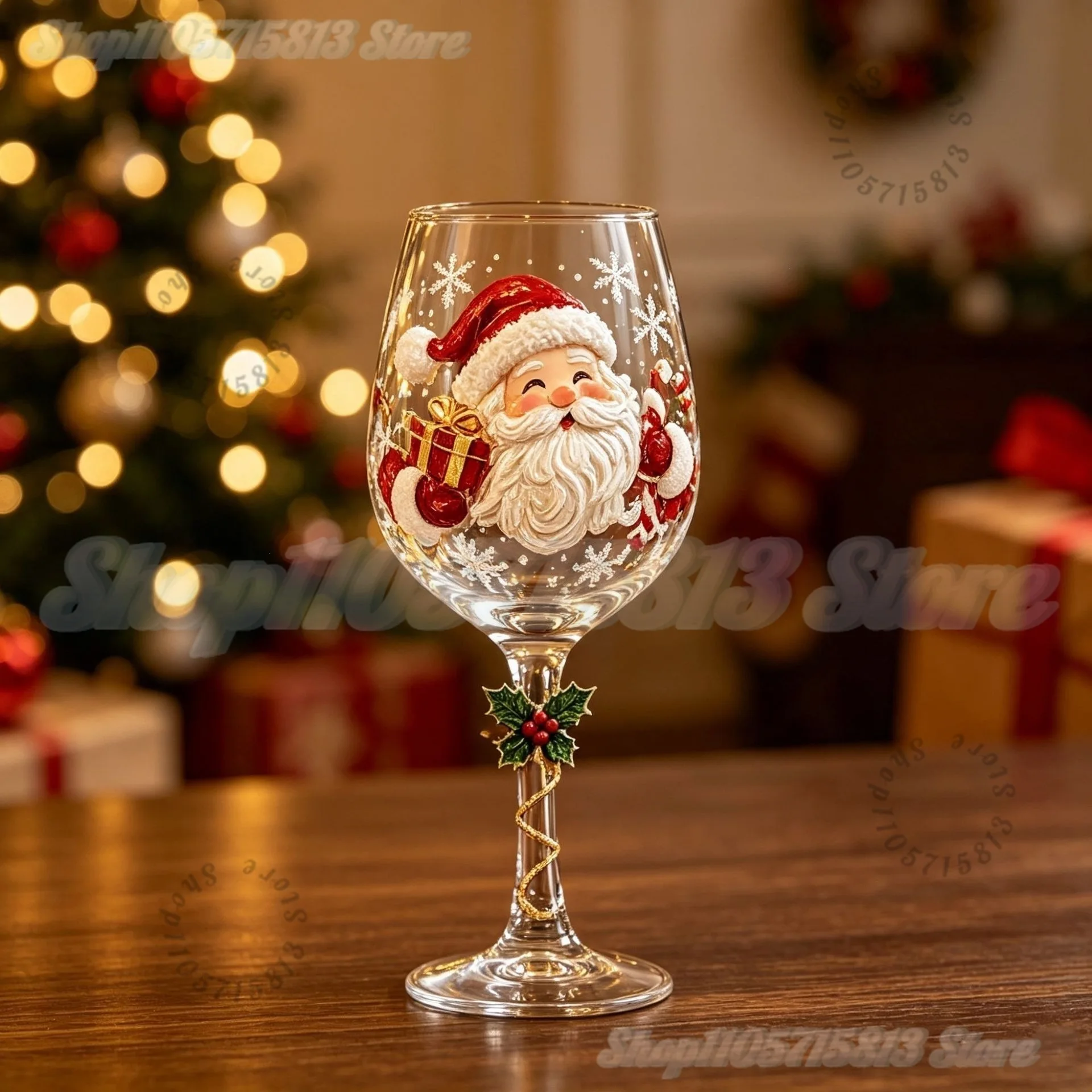 Christmas Decorative Wine Glass, 3D Embossed Xmas Goblet