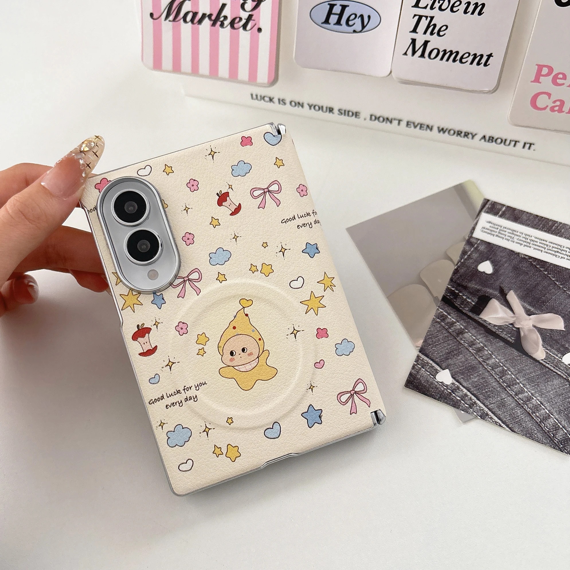 Cute Cartoon Lucky Elf Star Bow Magnetic Phone Case For Samsung Galaxy Z Fold8 Ultra Fold7 Fold6 Fold5 Fold4 Protective Cover