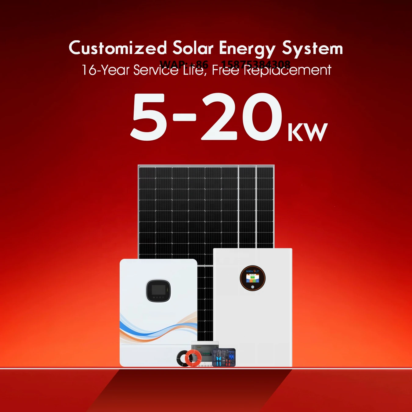 

KEVOLT 5kW 10kW 15kW 20kW Solar Energy System Power Station With Home Energy Storage LiFePO4 Battery and Solar Panels Inverter