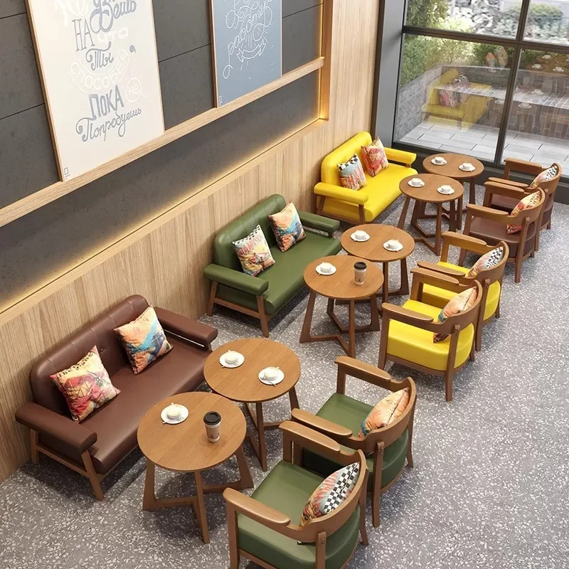 Simple Style Cafe Table and Chair Set for Milk Tea Shop Book Bar Western Restaurant Leisure Card Seat Sofa