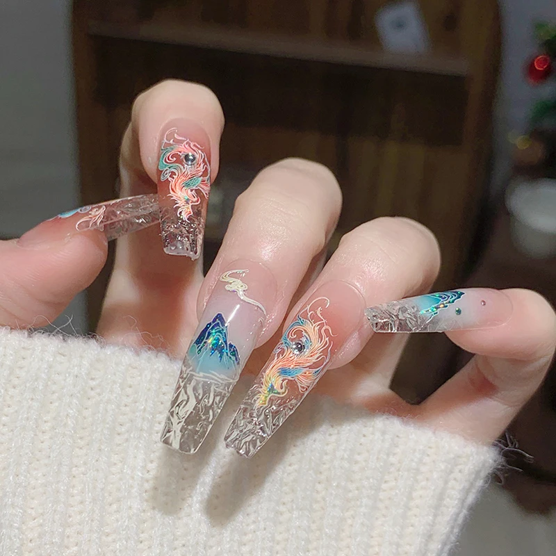 【WHB43】 Adesivi per unghie 3D in stile cinese Phoenix Mountain Cloud Decorazione di design Decorazione per decalcomanie per unghie fai da te Accessori per manicure