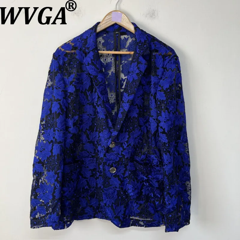 

WVGA Spring Autumn New Man Heavy Embroidery Luxurious Sheer Long Sleeve Blazer Niche Chic Casual Turn-Down Collar Jackets W21358