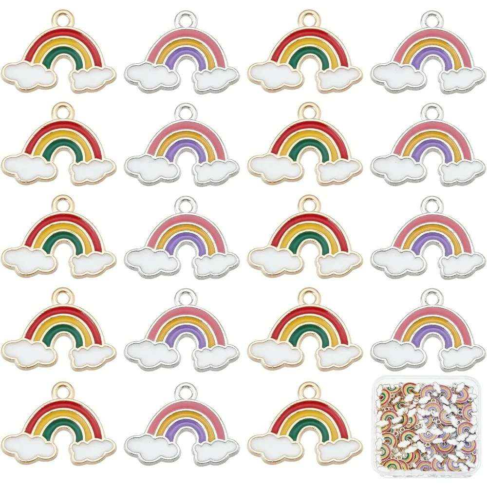 1 Box 80Pcs 2 Styles Alloy Enamel Rainbow Charm Weather Cloud Colorful Charms for Jewelry Making Charms Bulk Metal Bracelet