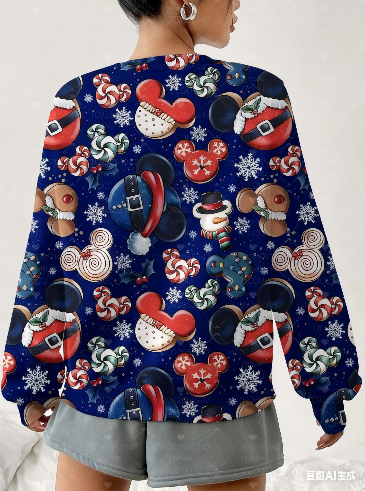 가을 여성 그래픽 크리스마스 미키 마우스 프린트 후드 여성 하라주쿠 여성 라운드 넥 스웨트 후드 여성 후드