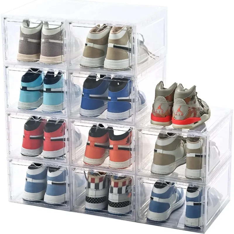 

Large Sneaker Shoe Storage Box,10 Pack Drop Front Shoe Box with Magnetic Door, Clear Shoe Boxes Stackable(Clear 10 PACK)