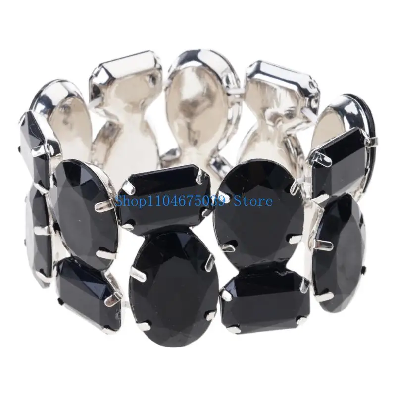 5asd Fashionable Wide Band Elastic Bracelet with Multicolor Rhinestones Decorative Perfect for Brides & Special Occasions