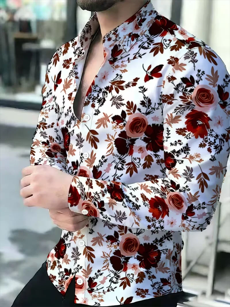 New men's retro exotic ethnic style 3D long sleeved shirt Mandala floral butterfly print lapel casual shirt
