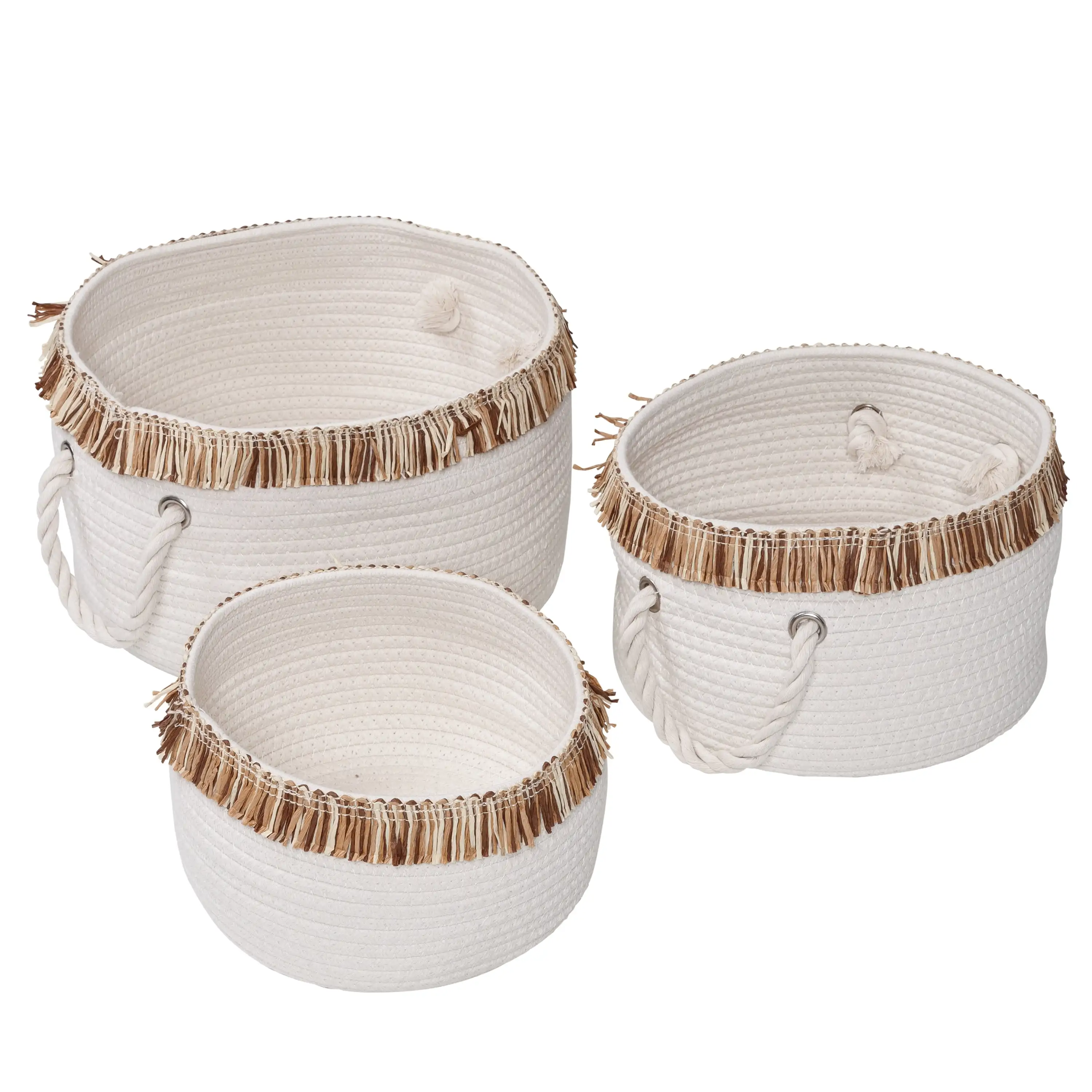 

Honey Can Do Set of 3 Nesting Cotton Rope Baskets with Fringe, White