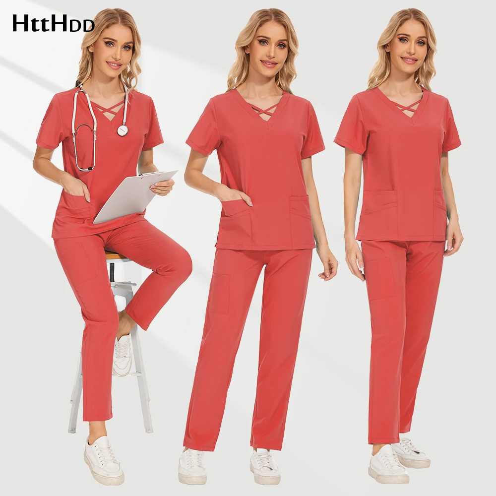 

Fashionable Modern Medical Clothing Hot Sales Scrub Sets Spa Uniform Beauty Salon Blouse Pants Femme Pet Store Pharmacy WorkWear