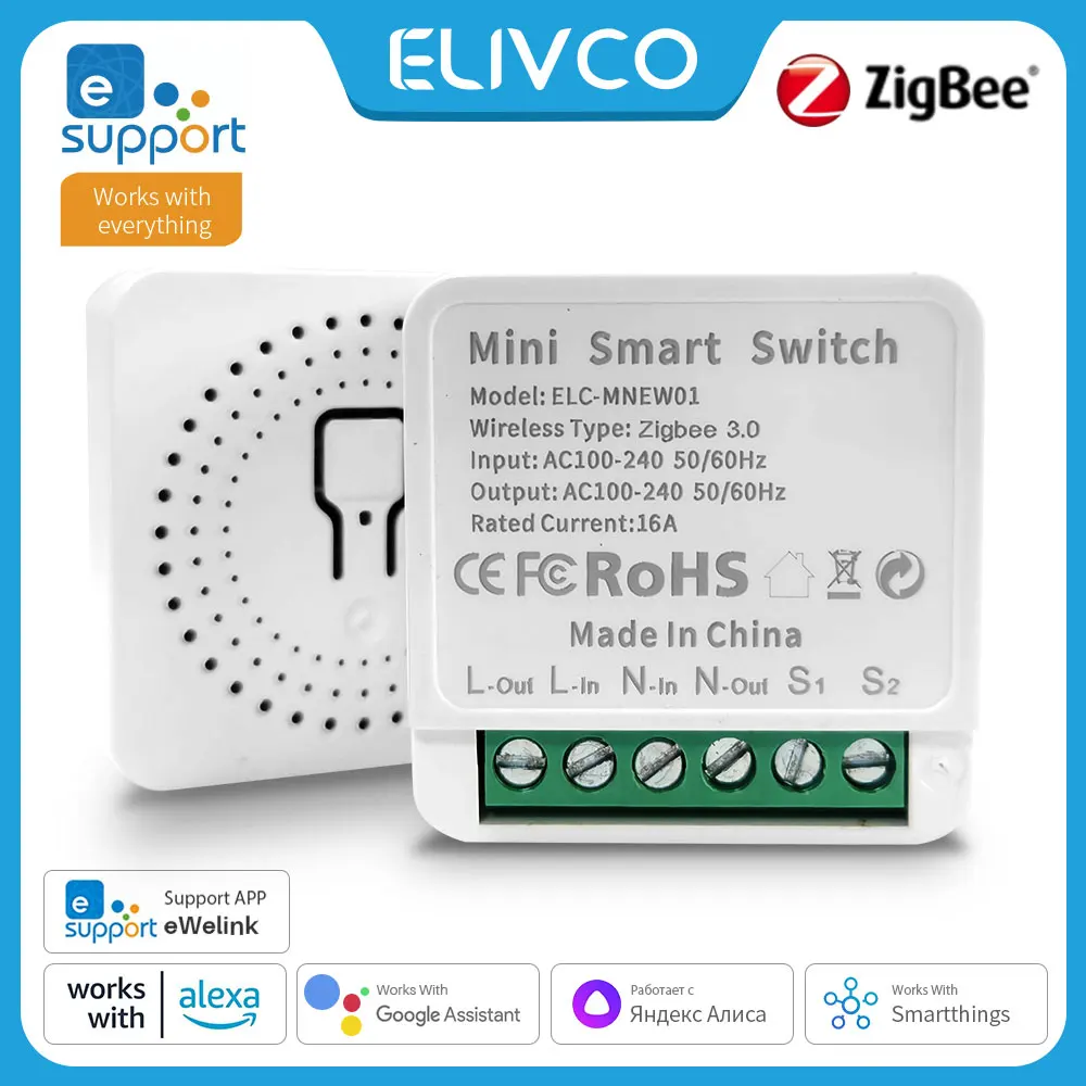 

Мини-умный переключатель Zigbee 16A eWeLink, беспроводные выключатели света «сделай сам», 2-стороннее управление, поддержка голосового управления Alexa Google Home