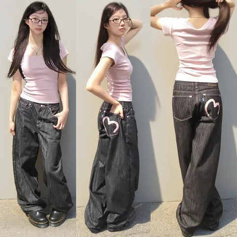 2025 Autumn Winter Women's Denim Jeans Y2K Wide Fit Baggy Jeans Grunge Harajuku Cowboy New In Pants Korean Mom Jeans Punk Retro