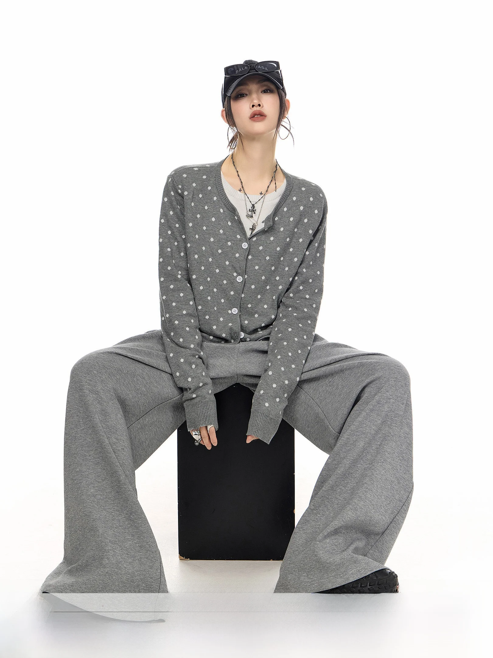 

Ich Mode Lazy Long Sve Knitted Cardigan Women's Spring 2026 New Sle Vintage Polka Dot Open-irt Cotton Blend Top