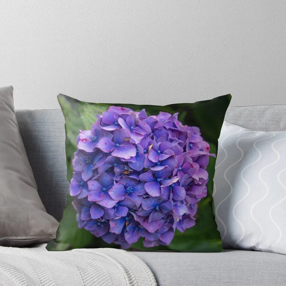 Hydrangea Flower Violet & Blue With Green Foliage Throw Pillow covers for pillows christmas ornaments 2024 bed pillows pillow