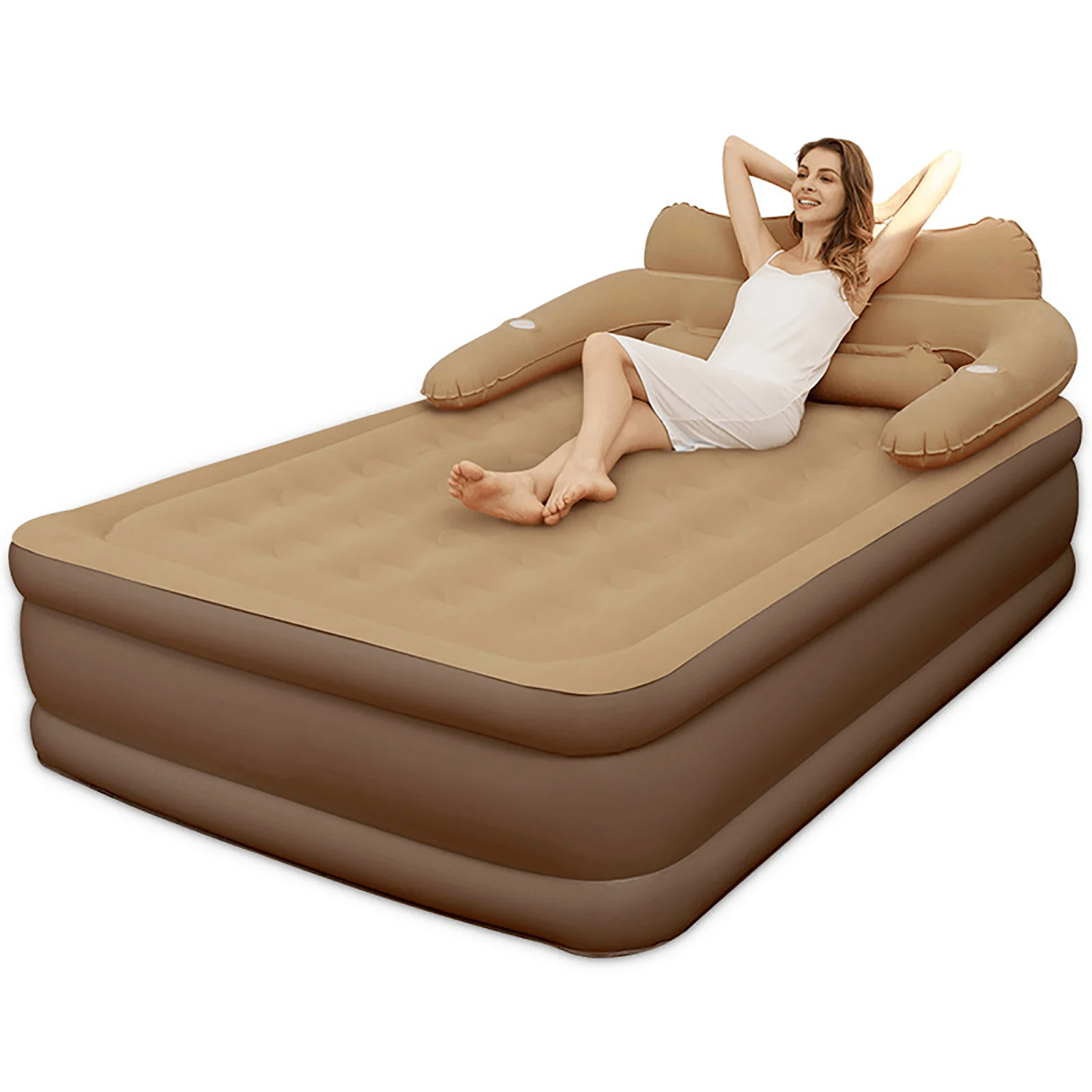 

Camping Air bed with Backrest 2 Persons Inflatable Mattress Camping Folding Home Indoor Outdoor Air Cushion 48cm High Bed