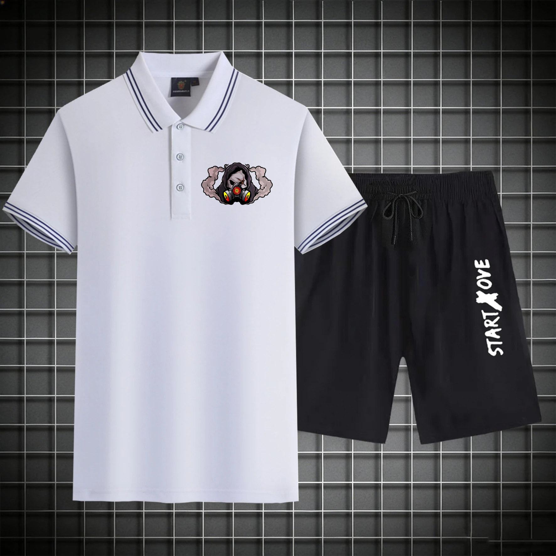 

men's Polos sets 2026 Summer men's suits drip clothing Polyester Graphic Short sleeve sets for men Printed sweat suit