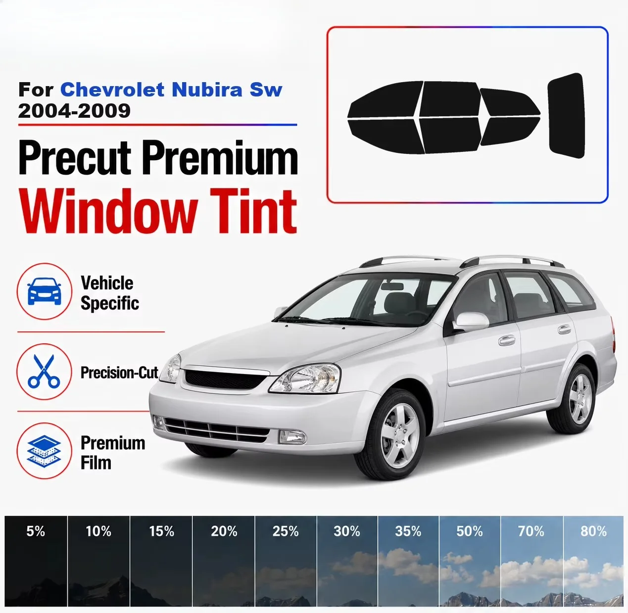 Premium Precut Window Tint Kit Front Rear Windows Rear Windshield For Chevrolet Nubira Sw 2004-2009 Car Solar Nano Ceramic Film