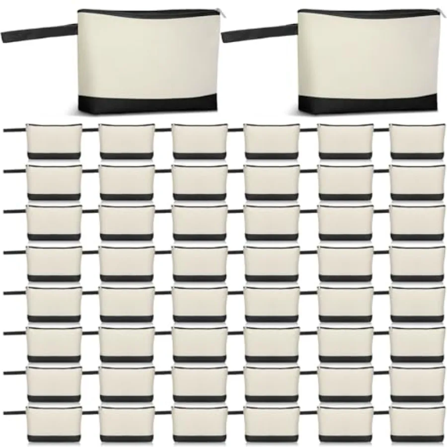 

Silkfly 48 шт. Хлопковые холщовые сумки для макияжа Холщовая косметическая молния 10,2 x 5,5 x 2 дюймов AI Pouc ag ulk с ottom Pencil Ca Tr