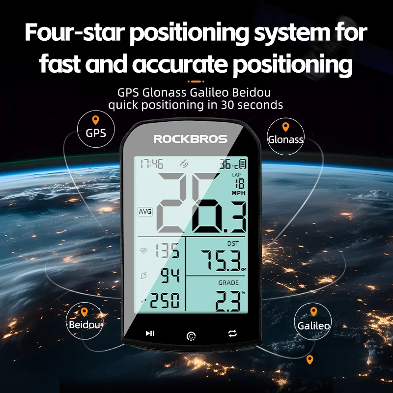 ROCKBROS Bicycle Computer M1 GPS 5.0 ANT Bluetooth Wireless IPX6 Waterproof Cadence Sensor Speedometer Stopwatch Bike Accessorie