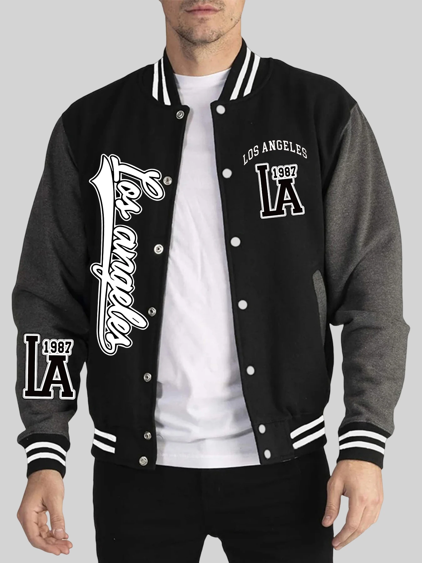 

Лос-Анджелес 1987, модные топы с буквенным принтом, мужская осенне-зимняя бейсбольная форма, базовая уличная куртка, удобная мужская одежда большого размера
