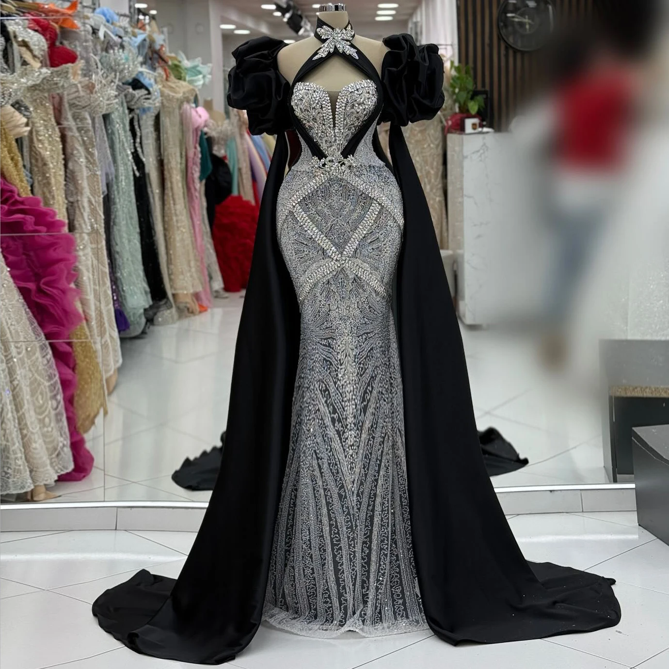 Newest Design Black Prom Mermaid Dress Off Shoulder Crystal Celebrity Dresses Ruffles Red Carpet Runway Gowns Customized 2025