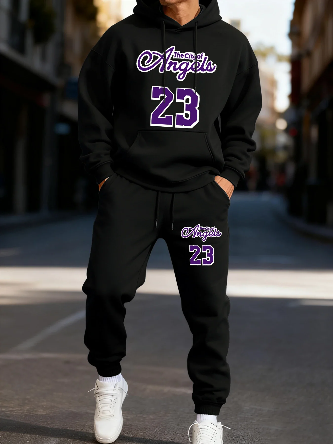 The City Of Angeles Number 23 Printing Male Hoodie Set Couple'S Two Pices Sets Fashion Jogging Clothing Loose Pocket Clothes