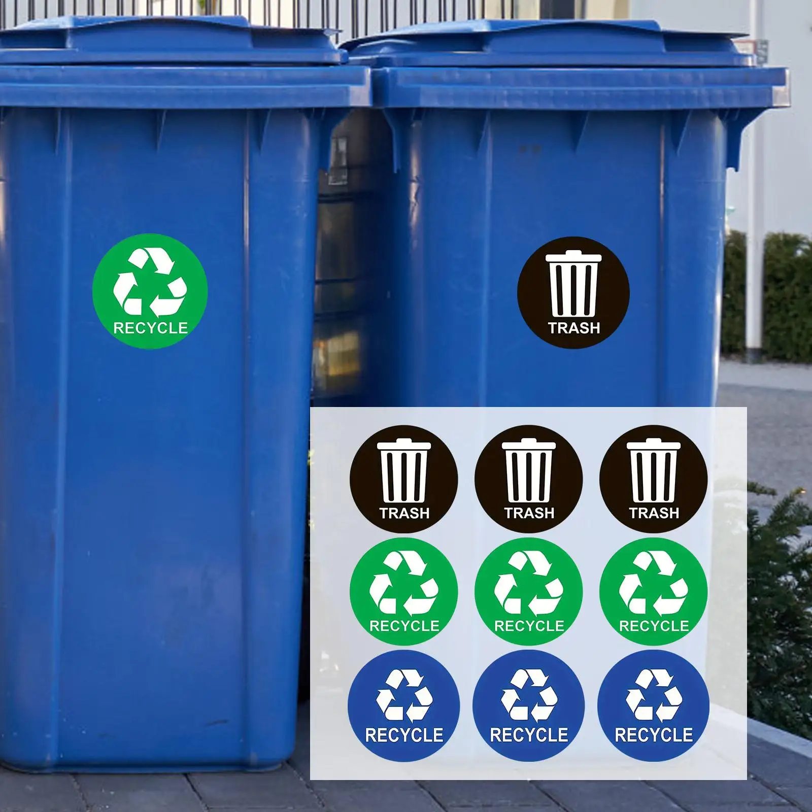 9 pegatinas de reciclaje para etiquetas de contenedores de basura, pegatinas de reciclaje de 5 pulgadas para botes de basura para el trabajo o el apartamento