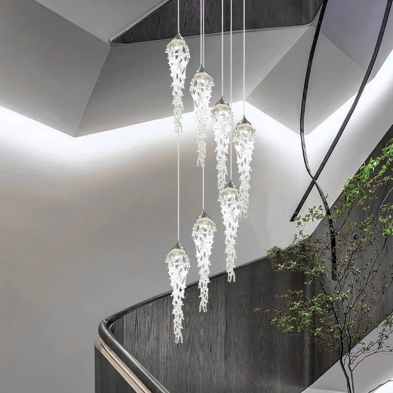 New Modern Crystal LED Chandelier For Staircase Luxury Cristal Long Art Hanging Lamps Creative Design Indoor Lighting Fixtures