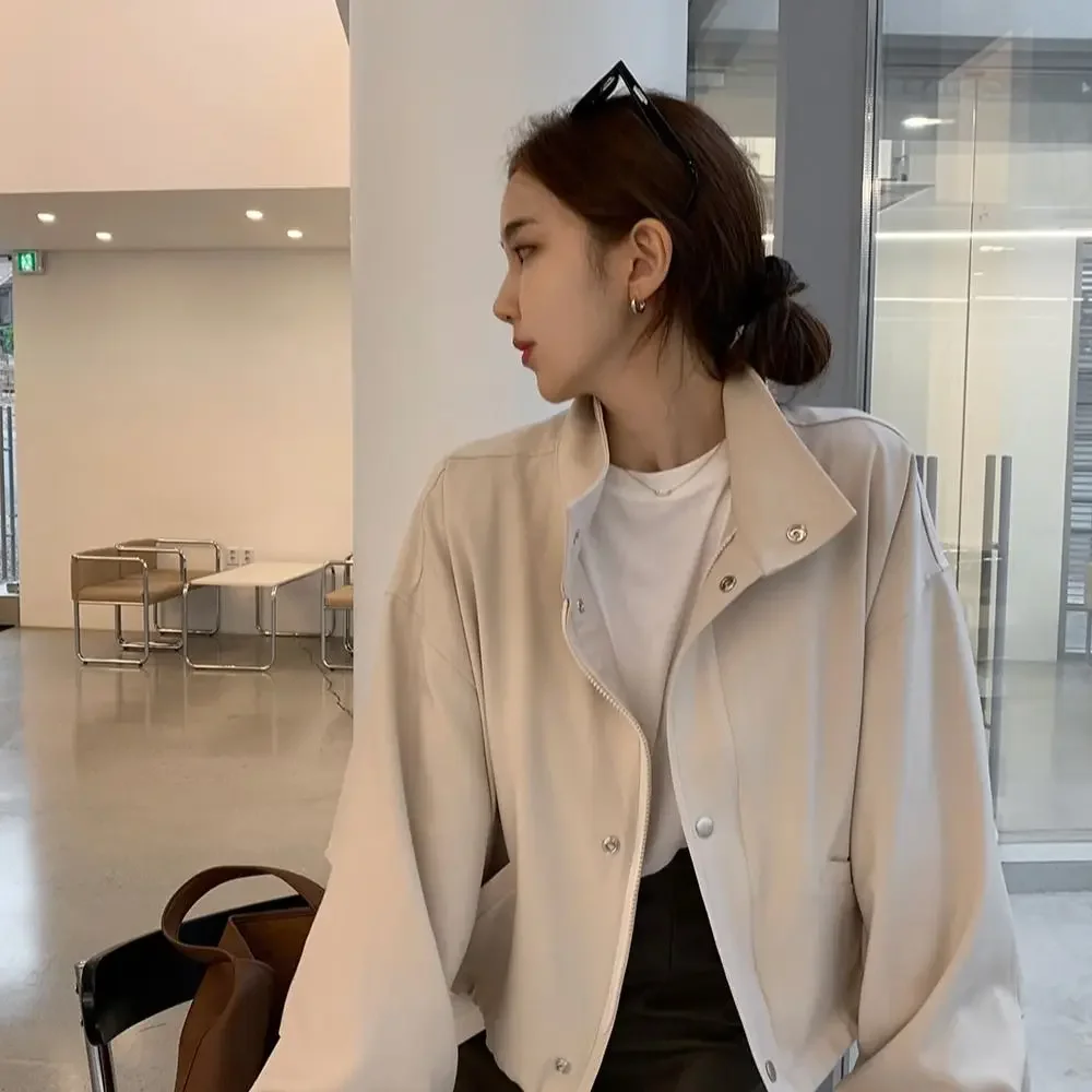 Zip-up Bomber Jacket for Women Korean Style Loose Baseball Aviator Coat Woman Elegant Great Casual Youthful Offer Demi-season