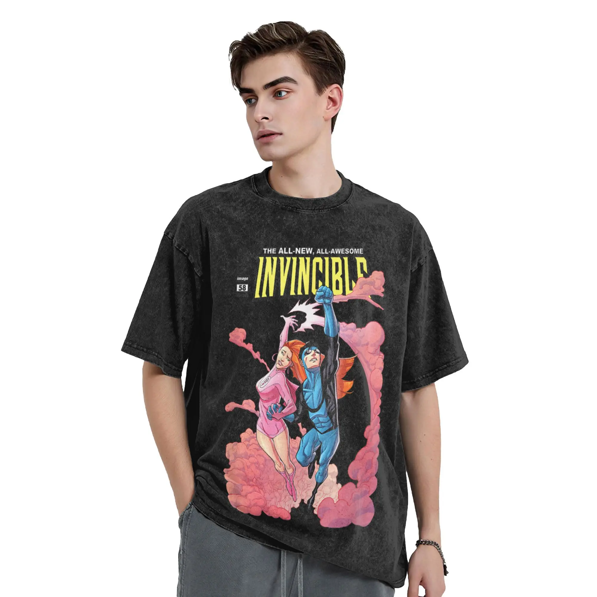

Invincible Mark Grayson Atom Eve Washed T Shirt Streetwear Vintage T-Shirt Tees for Men Women 100% Cotton Graphic Printed