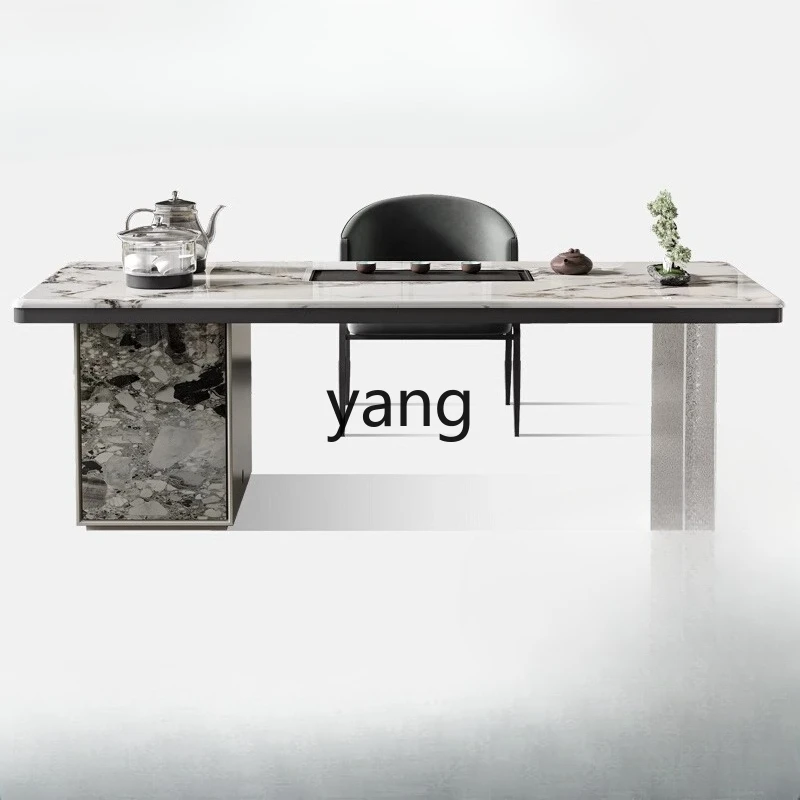 

Lmm light luxury rock slab tea table and chair combination office high-end household tea table